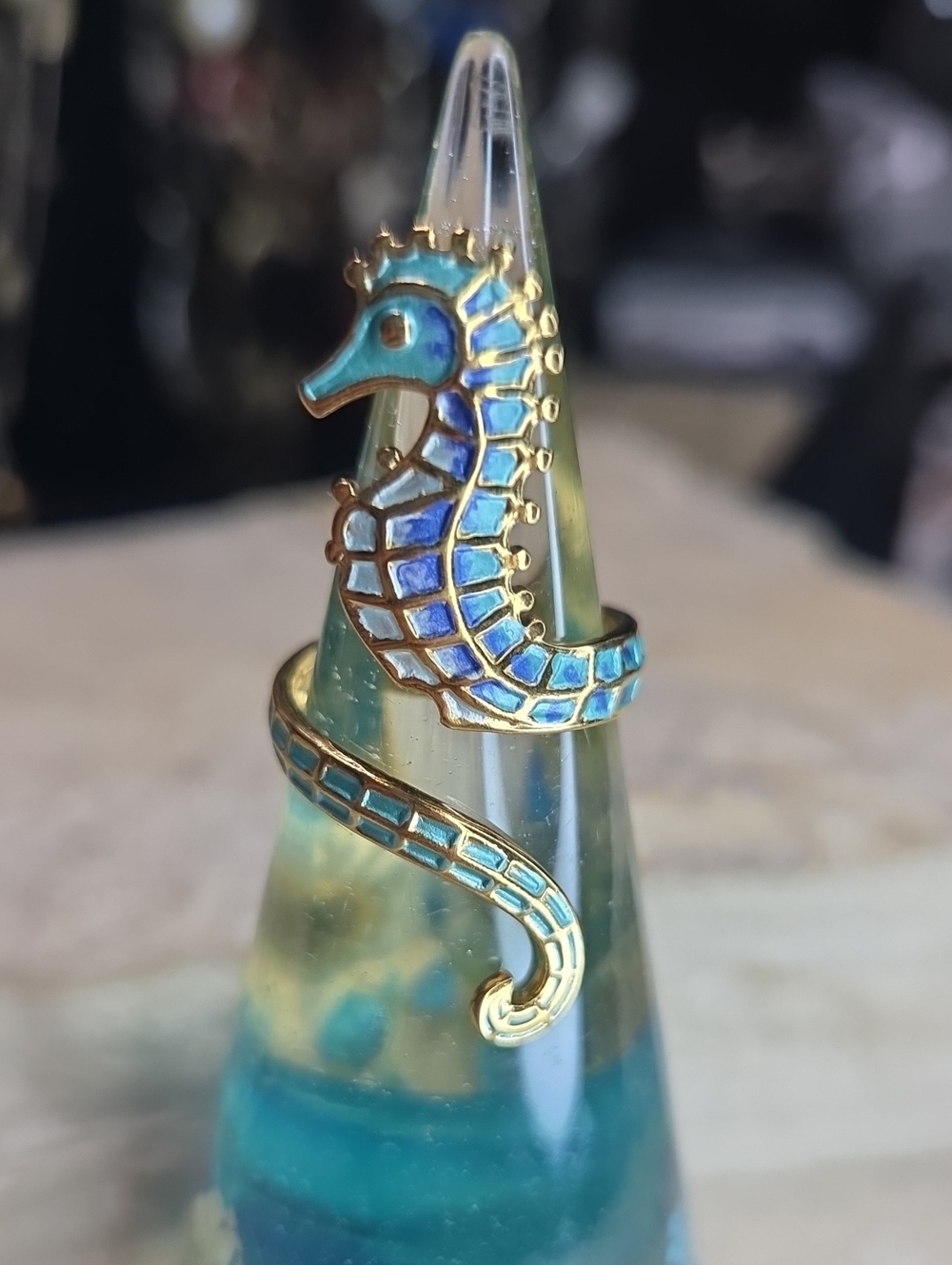Seahorse Adjustable Enamel Ring